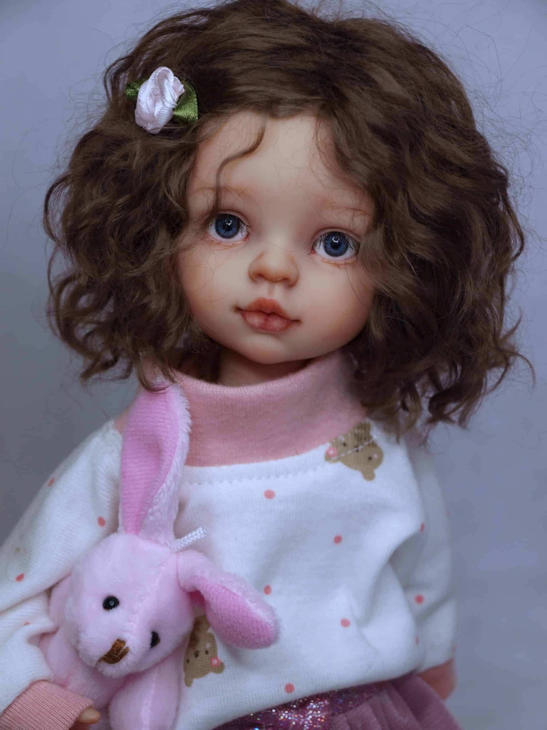 custom paola reina doll holding pink rabbit ooak